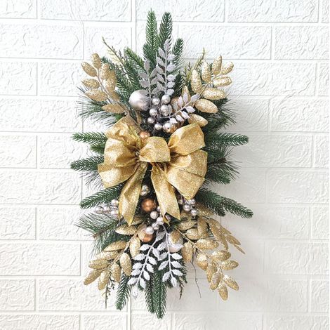 Guirlandes lumineuses de Noël, guirlande sans fil en forme de goutte d'eau pour escalier, couronnes de Noël pour la décoration de la porte d'entrée et de la maison,26cm (doré) (1/5)