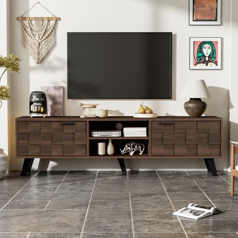 TV-Schrank 160,5 x 35,5 x 45 cm mit 2 Türen,TV-Ständer mit 2 offenen Regalböden und Füßen,optimierter Stauraum,MDF,schwarz
