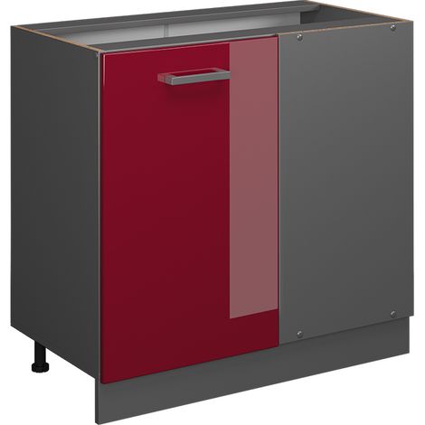 Armario de esquina R-Line, Rojo Burdeos alto brillo, 86 cm sin encimera, Vicco