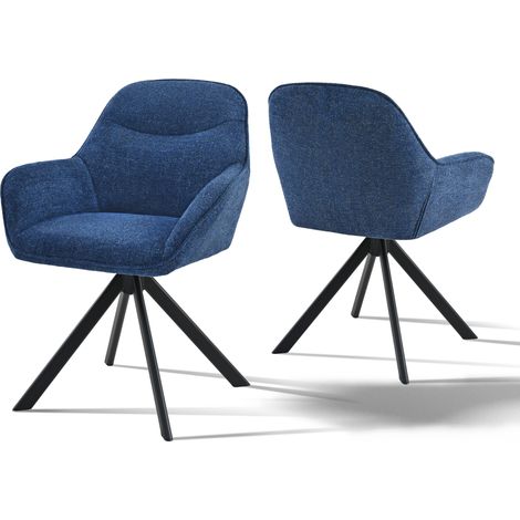 Goeurvant 360° Drehstühle mit weichem Sitz, eleganter, geschwungener Rückenlehne und ergonomischen Armlehnen, stilvoller Komfort für jedes Zimmer - 2er Set - Dunkelblau - Chenille