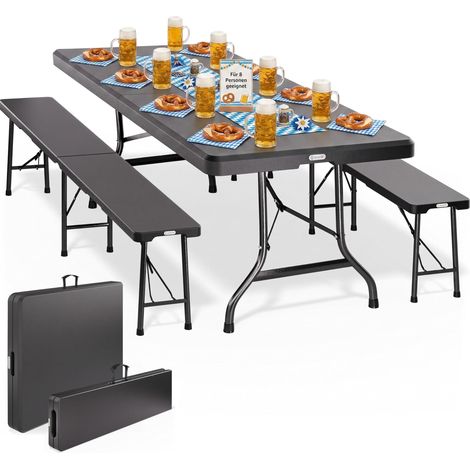 Ensemble table pliante et 2 bancs anthracite pour 8 personnes, table 180 x 75 x 72 cm (1/5)