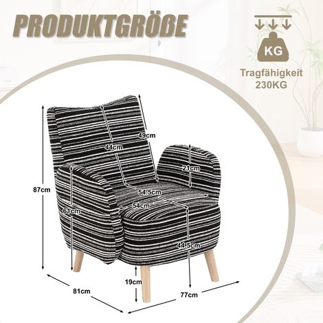 Lesesessel 77x81x87 cm schwarz mit Seitentasche, Bouclé-Stoff und Holzbeinen MEUBLIV (1/5)