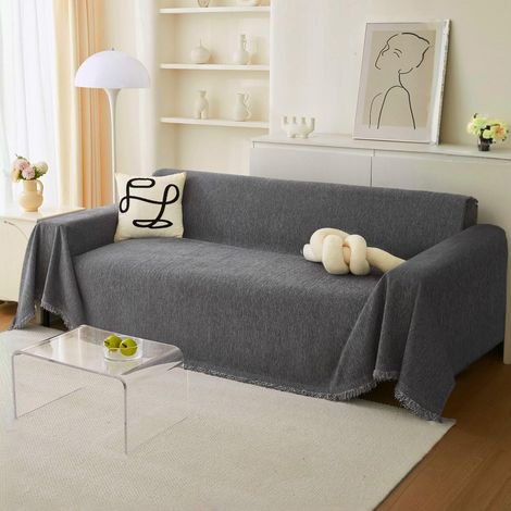 1 pièce housse de canapé, universelle 1/2/3/4 places, antidérapante, en tissu chenille nano haute densité, gris foncé, pour salon