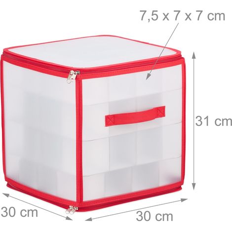 Scatola di immagazzinaggio trasparente per palline di Natale 31 x 30 x 30 cm con divisori rimovibili in plastica rossa 130015807