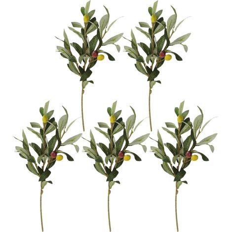 5pièces Branche Olivier Artificielle avec Fruits Faux Feuillage Dense pour Décoration Mariage Salon Chambre Table (1/5)