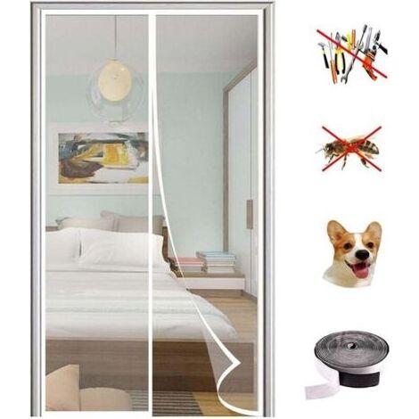Magnetisches Moskitonetz für Türen, strapazierfähiger Polyester-Moskitonetzvorhang mit Magnetverschluss, ideal für Balkontüren, weiß, 70 x 200 cm (1/5)