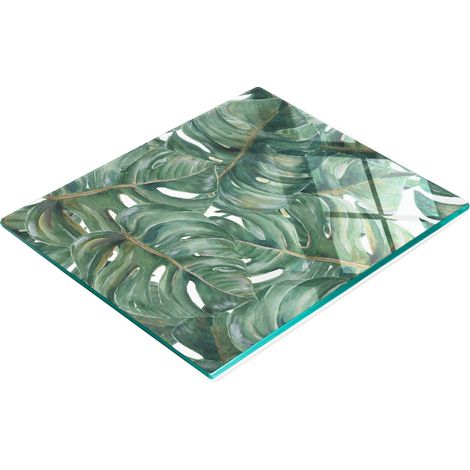 Tabla de cortar de cristal para cocina con motivos decorativos de monstera, 60x52 cm. (1/5)
