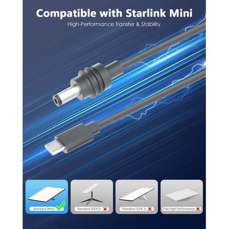 Starlink-Mini-Stromkabel, 3 m (10 ft), USB-C auf DC, 100 W, kompatibel mit tragbaren Satellitensystemen, schnelles und sicheres Laden (1/3)