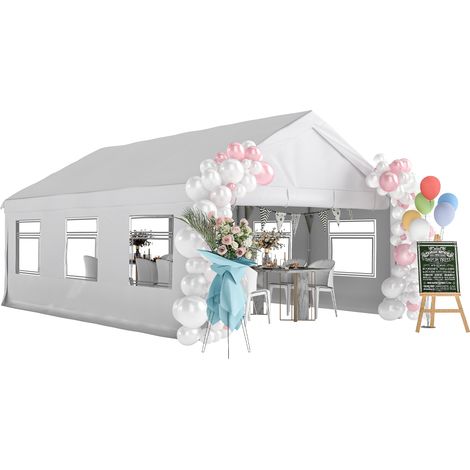 Beyamis Gartenpavillon 4 x 6 m mit Seitenwänden, 6 Fenstern und Doppeleingang, aus verzinktem Stahl, weiß
