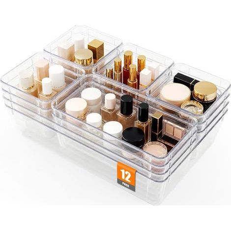 Lot de 12 organiseurs de tiroirs, organiseurs de coiffeuse, organiseurs de maquillage en 4 tailles, système de rangement de tiroir pour salle de bain, cuisine, bureau, organisateur de tiroir pour (1/5)