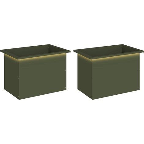 Garden Planter with LED 2 pcs Olive Green 40 x 60 x 40 cm Steel vidaXL