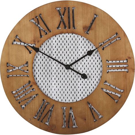 Orologio da Parete Rustico in Legno Scuro con Numeri Neri ø 60 cm Cuilco