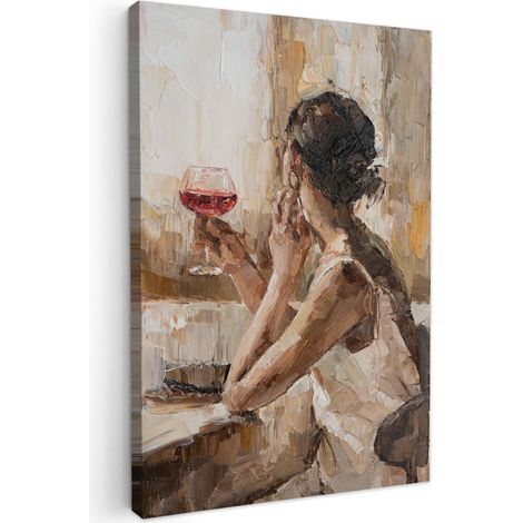 TABLEAU SUR TOILE Peinture à l'huile - Femme - Vin Tableau Chambre Adulte 90x140 cm
