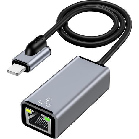 Adaptador Lightning a Ethernet, certificado MFi para LAN Ethernet RJ45 con puerto de carga, alta velocidad de 100 Mbps, compatible con iPhone/iPad/iPod. (1/5)