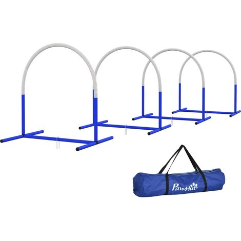 Parcours d'agilité pour chiens avec 4 arches, idéal pour débutants en dressage canin, inclut un sac de transport, coloris bleu et blanc, dimensions 88 x 64 x 95 cm (1/5)