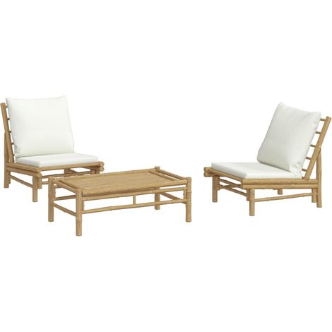 vidaXL 3 Piece Garden Lounge Set with Cream White Cushions Bamboo (1/5)