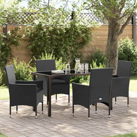 vidaXL Garten Essgruppe mit Kissen 5 pcs Schwarz Poly-Rattan (1/5)