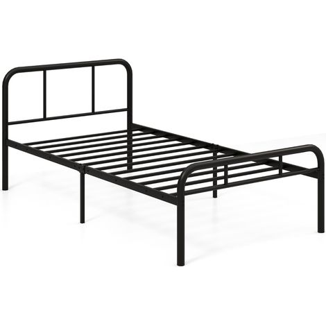 Letto piattaforma in metallo moderno con testiera e pedier facile da montare, Struttura per letto singolo Nero (1/4)