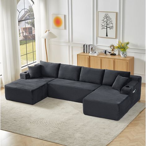 CHICFURN Canapé modulaire sans montage en velours côtelé gris foncé, assise profonde ergonomique et confort moelleux, grand sofa de salon pour composition libre (1/5)