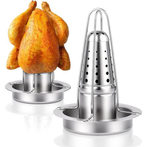 Rôtissoire à poulet JeiibrZui en acier inoxydable - Taille universelle - 1 pièce avec plateau à arômes et bac de récupération des jus - Argenté - Pour four et grill (1/5)
