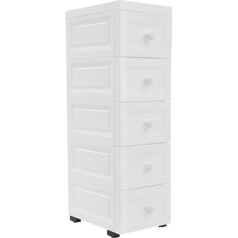 Meuble de tiroirs, 5 tiroirs, design moderne minimaliste, BLANC (1/2)