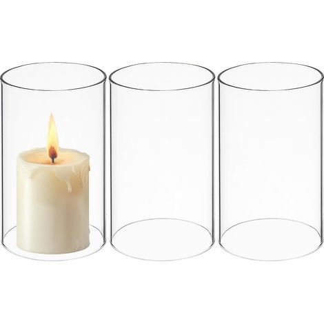 de 3 bougeoirs cylindriques en verre résistants au vent avec