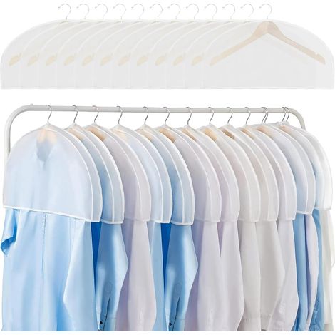 12 housses à vêtements blanches : protection en tissu transparent pour les épaules, vêtements, costumes, robes, manteaux, vestes, chemises, antimites.