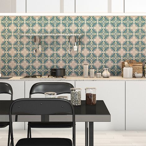 Sticker Mural Carrelage adhésif Cuisine Salle de Bain - 30 STICKERS CARREAUX DE CIMENT AZULEJOS ARETHA - 30stickers20x20cm (1/5)