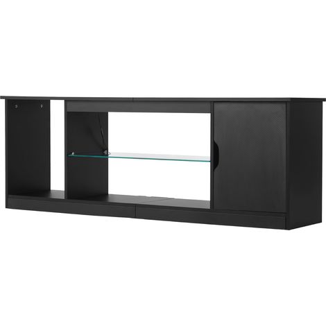 Mophorn TV-Ständer für Fernseher bis zu 65 Zoll, moderner Tisch mit LED-Lichtleiste, Holzdesign mit Glasablage und verstellbaren Regalen, Konsolentisch für Wohnzimmer oder Schlafzimmer, Schwarz (1/5)