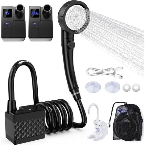 Kit Douche de Camping, Douche Portable,8000mAh Pompe de Douche Électrique Rechargeable,Imperméable, avec Afficheur Intelligent et Pomme de Douche 3 Modes pour Extérieure,Camping,Animaux,Randonnée (1/5)