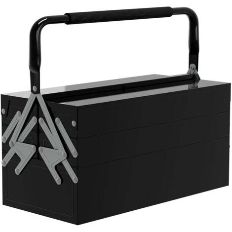Boite à outils métallique - coffret à outils - caisse à outils 3 niveaux 5 plateaux rétractables - tôle acier noir (1/4)