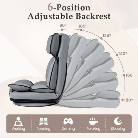 360 Degree Swivel Floor Gaming Chair with 6-Position Adjustable Backrest and Sponge Filling-Gray (1/5)
