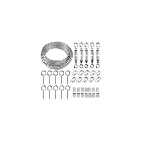 Kit de corde de suspension en acier inoxydable, câble en acier inoxydable revêtu de 30 m/2 mm avec tendeur M5, kit de câble métallique de 2 mm pour plantes grimpantes, corde de suspension extérieure,