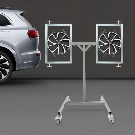 60 kg Support de peinture de jante avec supports rotatifs à 360° avec 4 roues, en acier, support de peinture pour 2 jantes (1/5)
