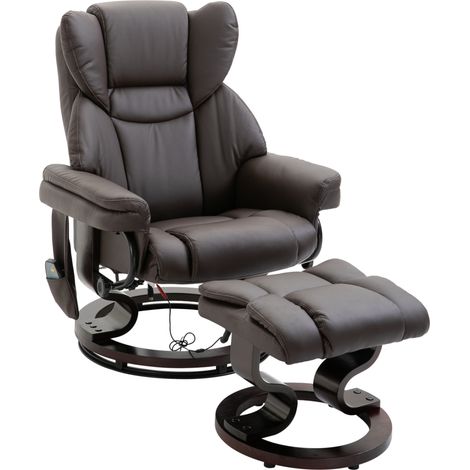Sillón relax reclinable masaje con reposapiés en polipiel marrón MODENUIT (1/4)
