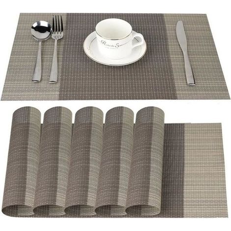 (Braun, Khaki) Set mit 6 rutschfesten Platzsets, hitze- und abriebfest, kratzfest, braun (1/4)