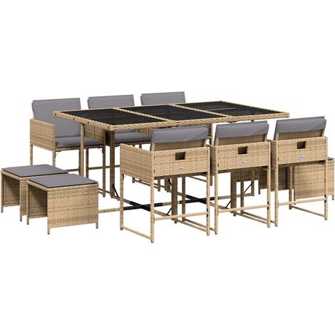 Maison Exclusive - Set Pranzo da Giardino 11 pz con Cuscini Beige Misto Polyrattan (1/5)