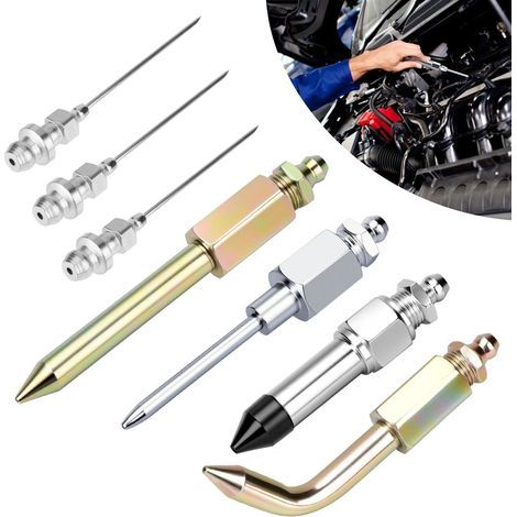 Kit d'accessoires pour pistolet à graisse (7 pièces) : embouts d'aiguille, adaptateur coudé, distributeur et buse en caoutchouc (1/5)