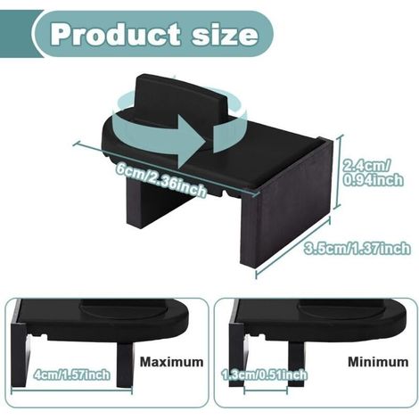 4 Pièces Verrou Baie Coulissante, Serrure Butée Réglable, Serrure de Sécurité pour Fenêtre, Bloque Fenetre Coulissante, Sans Perceuse, pour Portes et Fenêtres Coulissantes (Noir) (1/4)