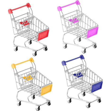 Lot de 4 mini chariots de supermarché décoratifs en métal. (1/4)