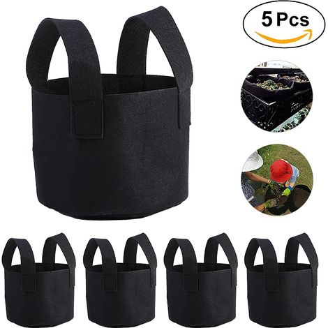 Schwarzer Pflanzsack, belüfteter Stofftopf für Gemüse und Blumen, Gartenbehälter (1 Gallone, 14 x 18 cm) (1/3)
