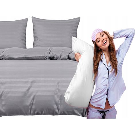 Juego de ropa de cama de hotel damasco con rayas 140x200 gris, plata (1/5)
