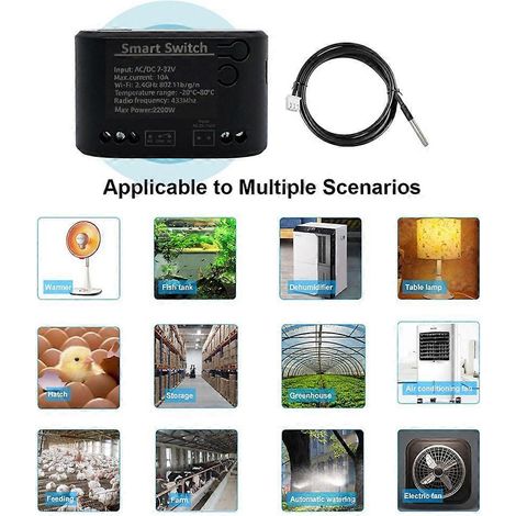 Interrupteur de température intelligent Tuya Wifi 10A 7-32V avec sonde thermostatique pour aquarium, entrepôt et serre (1/2)