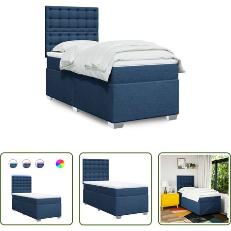 vidaXL Sommeil réparateur - Sommier à lattes de lit avec matelas Bleu 100x200 cm Tissu (1/5)