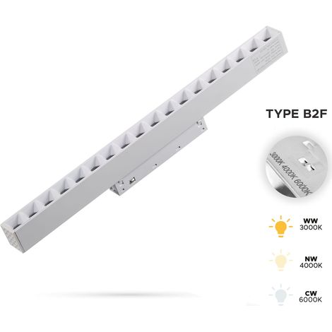 Griglia bianca, faretto lineare da 18W 3CCT, tipo B2F per binari magnetici SMART TRACK, 48VDC (1/5)