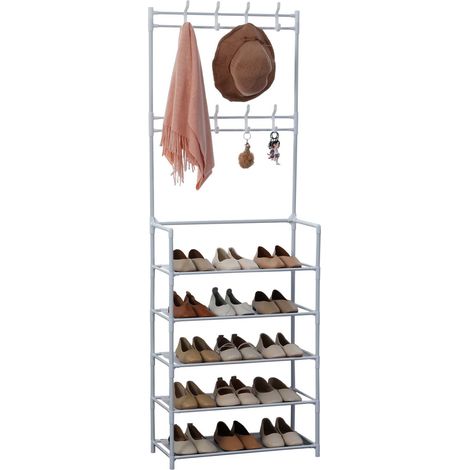 DASCK - Mueble Recibidor Zapatero 5 Baldas con Perchero 26 cm Fondo - Blanco (1/5)