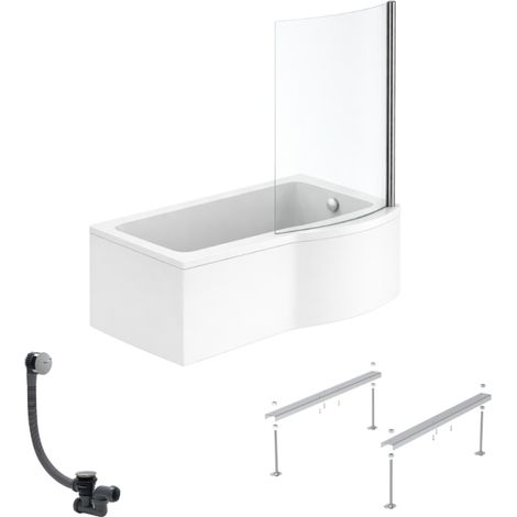 IDEAL STANDARD Connect Air 150 x 80 cm, conjunto para bañera/ducha derecha + delantal + mampara fija + patas + desagüe cromado
