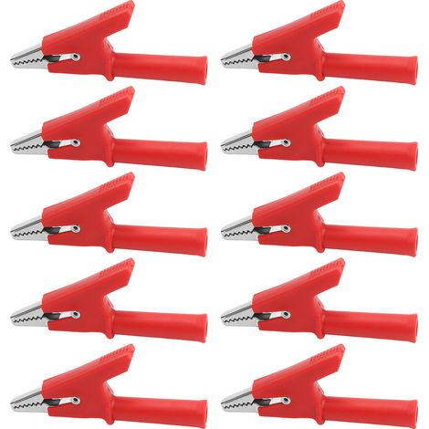 10 Pièces Pinces Crocodile de Test 10mm 10A avec Douilles 4mm - Kit Accessoires Rouge (1/5)