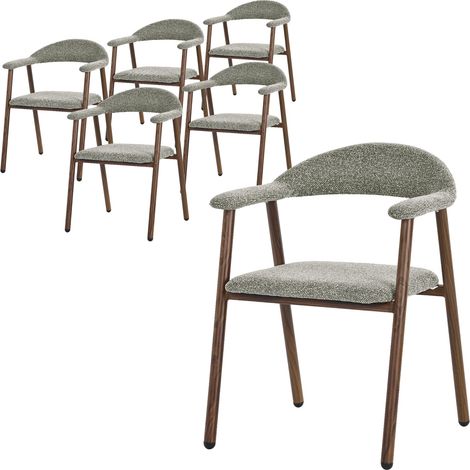ML-Design Juego 6 Sillas de Comedor con Reposabrazos, Asientos de Cocina y Salón con Respaldo, Tapizado Tejido Verde y Estructura de Acero con Aspecto Madera, Sillones Ergonómicos Modernos
