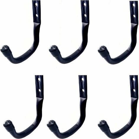 Ensemble de 6 crochets muraux pour garage, crochets muraux robustes, support mural noir pour vélos, crochets pour vélos, crochets de rangement pour échelle de garage, crochets en J muraux robustes.-DO
